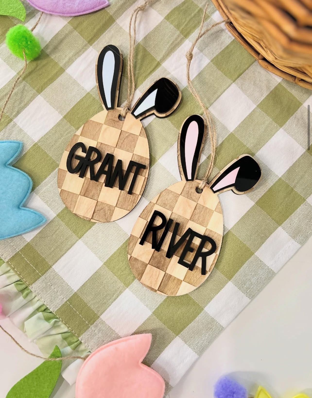 Easter Checkered Bunny Tag